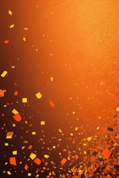 Orange confetti flying in air