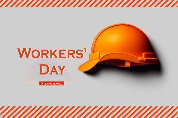 An orange construction helmet with the words workers'day on it.