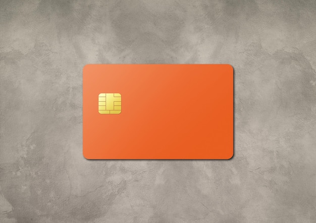 Orange credit card template on a concrete background 3D illustration