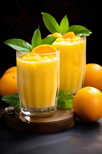 Orange Curd and Juicy Oranges in Glasses