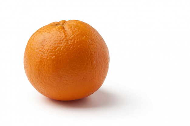 Orange cut in half on white background.