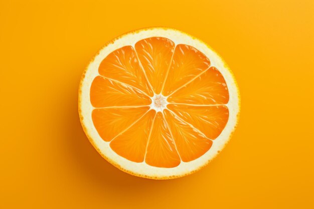 Orange Cut in Half on a Yellow Background