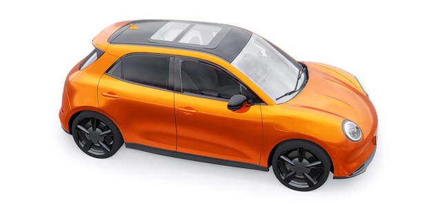 Photo orange cute little electric hatchback car 3d illustration