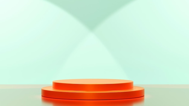 Orange cylinder podium display forms minimal scene stage for product 3D rendering