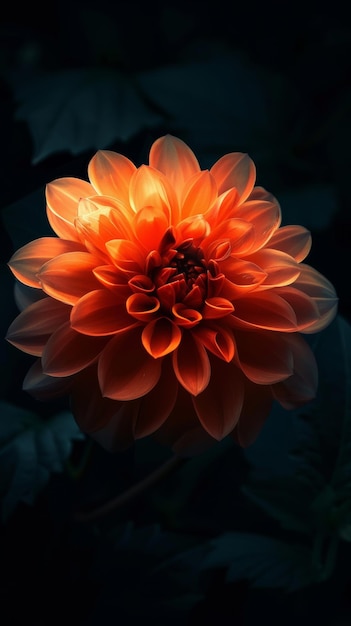 Foto fiore dahlia arancione con sfondo scuro