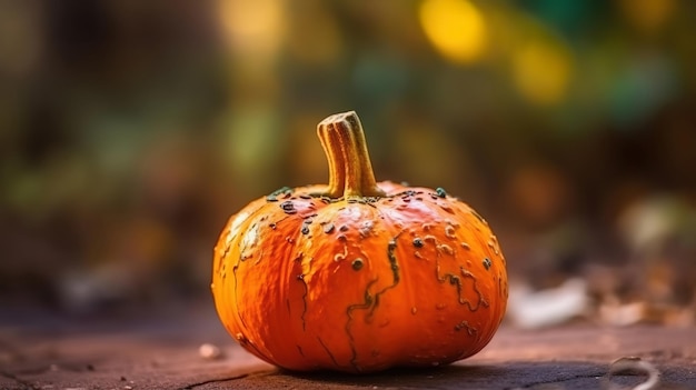 Orange decorative pumpkin Gourd on blurry outdoor background Generative ai