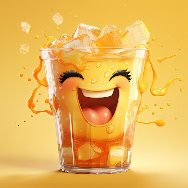 Photo an orange drink in front of a yellow background in the style of playful character design