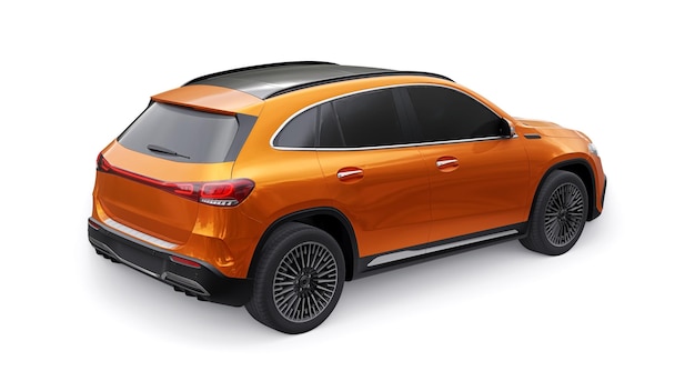 Orange family innovative electric SUV car on a white background 3d rendering