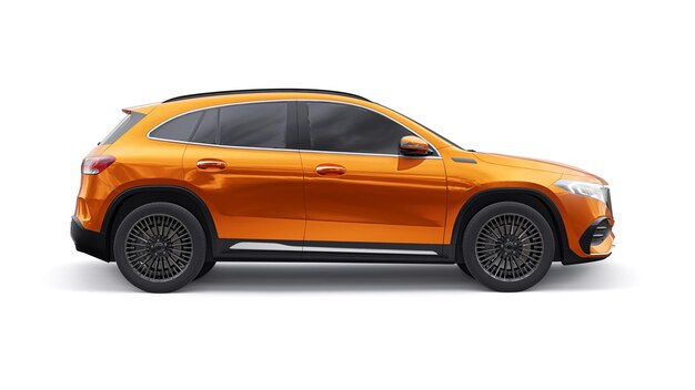 Orange family innovative electric SUV car on a white background 3d rendering