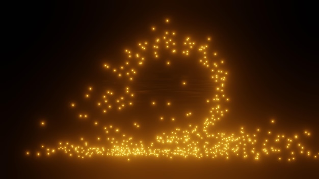 Orange fire spark around a dimension gate on a night sea 3D Rendering