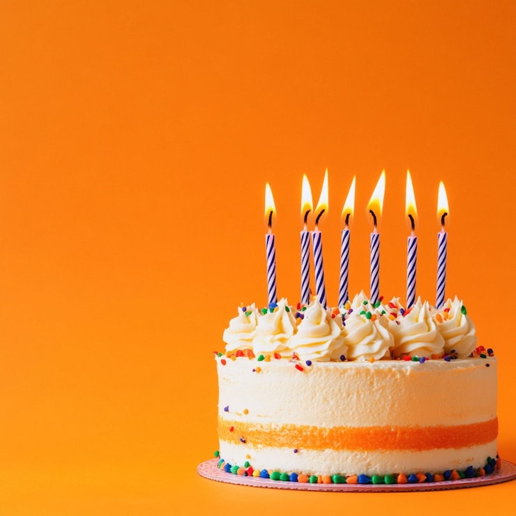 Photo an orange first birthday cupcake with white icing one candle clean orange gradient background