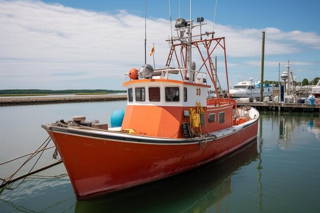 Orange Fishing Boat Docked at Pier orange picture photography