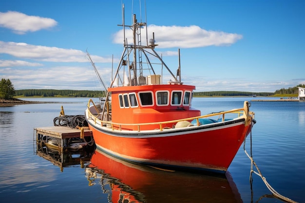 Orange Fishing Boat Docked at Pier orange picture photography