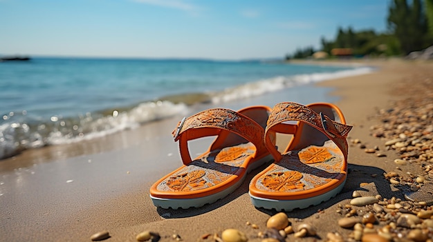 Foto pantofole arancioni sulla spiaggia