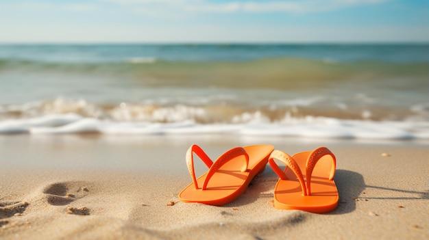 Orange flip flops on beach