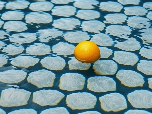 Апельсин плавает в бассейне Апельсин на поверхности воды