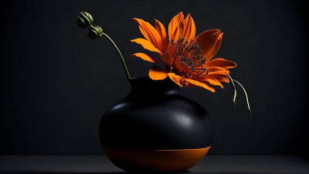 Orange flower on the black vase created with Generative AI