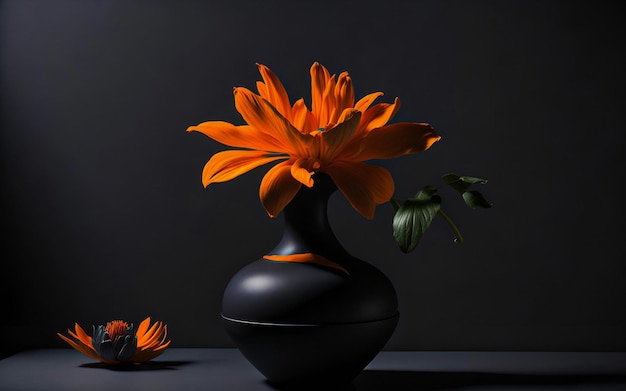 Orange flower on the black vase created with Generative AI