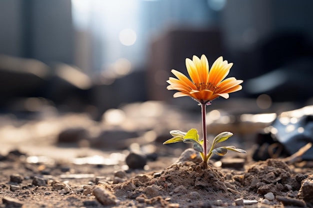 オレンジ色の花が地面から生えています