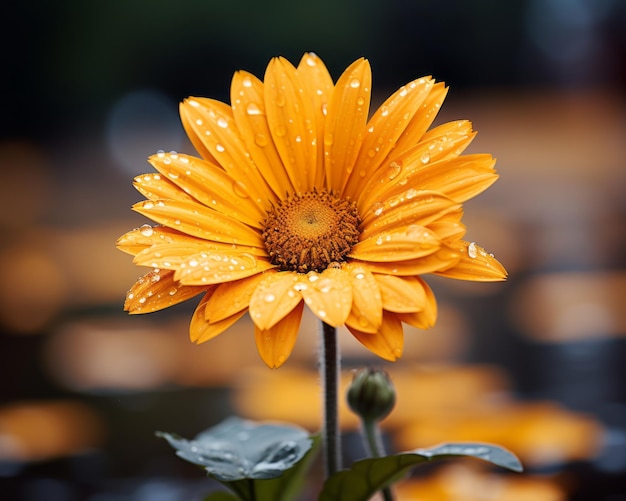 水滴のついたオレンジ色の花