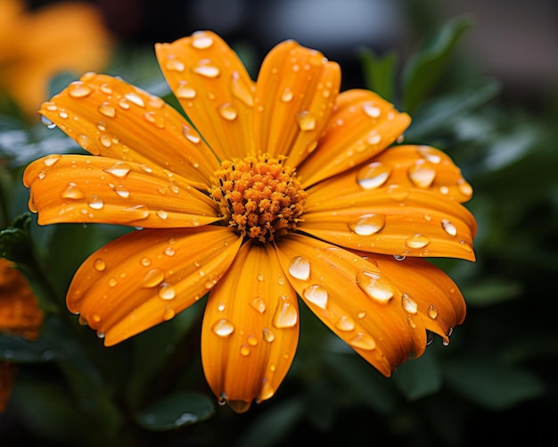 水滴のついたオレンジ色の花