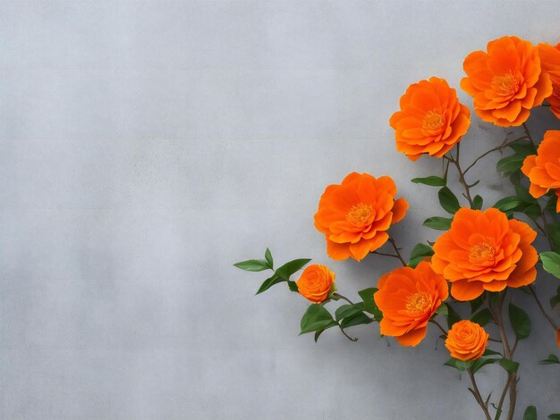 灰色の壁にオレンジ色の花がいています