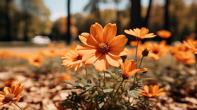 orange flowers in the middle of a field