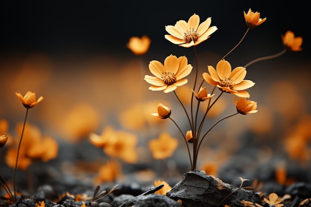 orange flowers in the middle of a field