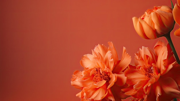 空白の背景を持つ花瓶のオレンジ色の花