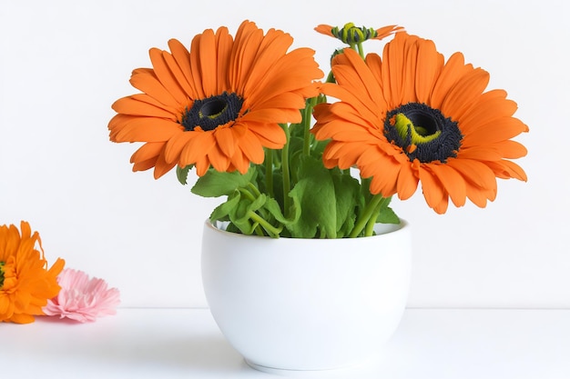 白い花瓶にオレンジ色の花