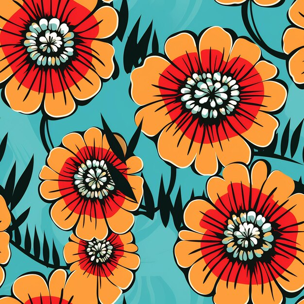 orange flowers with orange and red flowers on a blue background