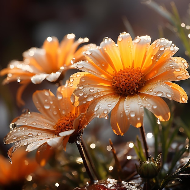 orange flowers with water droplets on them