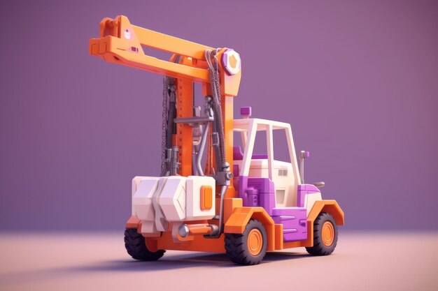 An orange forklift with a purple background.