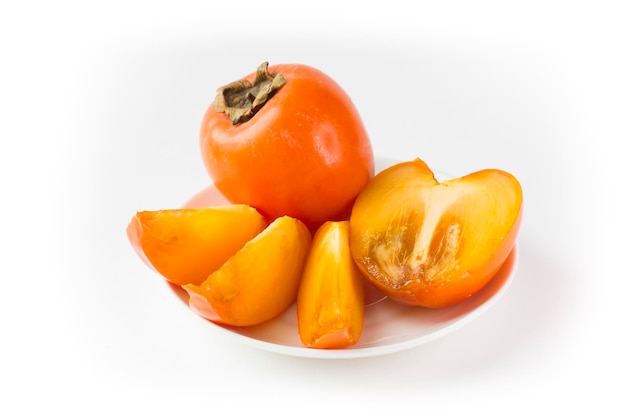 Orange fresh persimmon fruit isolated on white background Healthy food