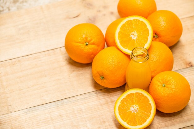 Orange from above on wooden table