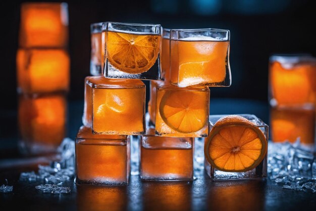 Orange frozen in ice cube