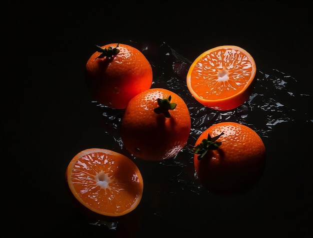 Orange fruit on the black background Generative ai