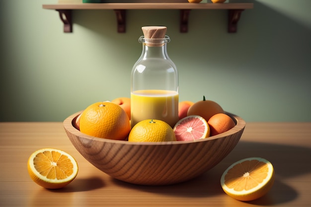 Апельсиновые фрукты и бутылки красочных напитков на столе выглядят очень вкусными