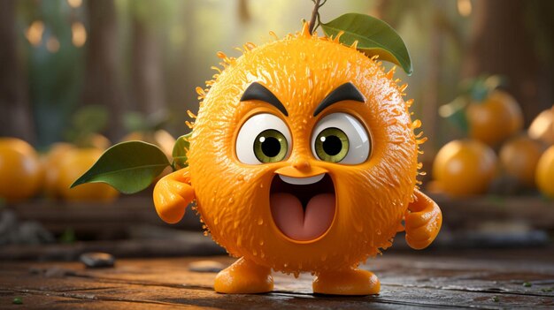 Photo orange fruit character in angry emotion action