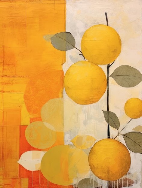 葉のあるオレンジ色の果物のイラスト