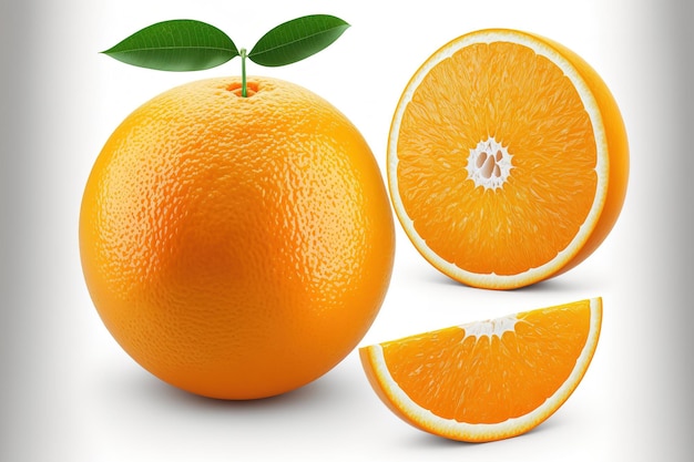 클리핑 패스를 사용하여 전체 오렌지 과일 전체 시야의 흰색 배경 세트에 있는 자체 감귤류 오렌지