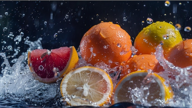 Фото Апельсиновые фрукты на брызги воды