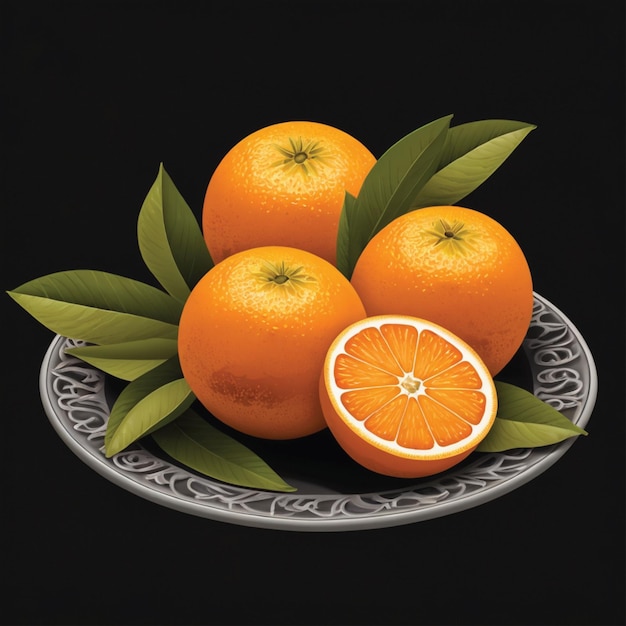 orange fruit on a plate black background fresh orange fruits