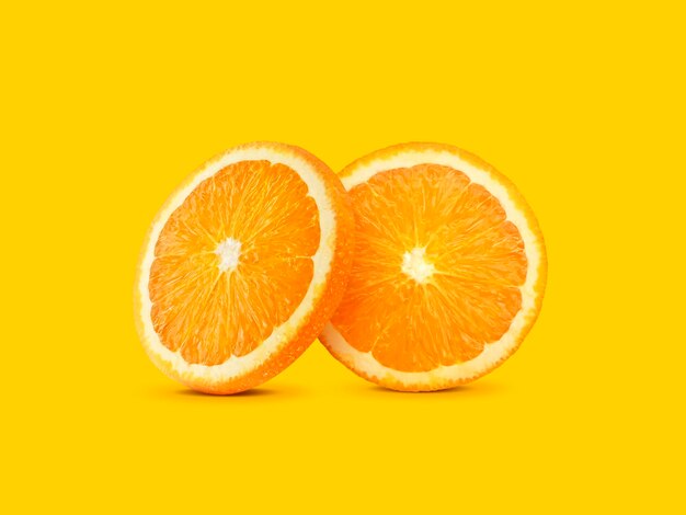 Orange fruit slice on bright background in orange color a saturated citrus texture image