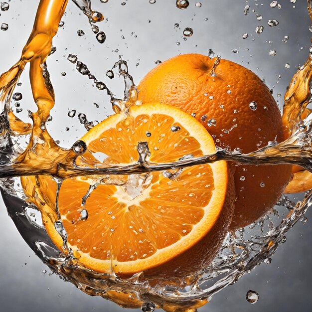 Orange fruit spilled with water