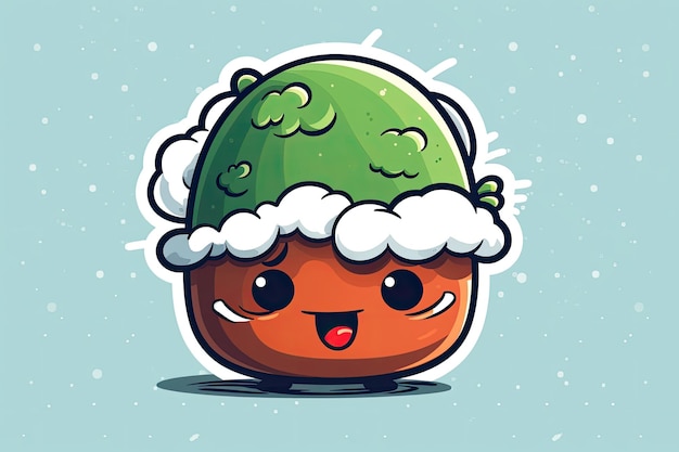 An orange fruit wearing a green hat Generative AI