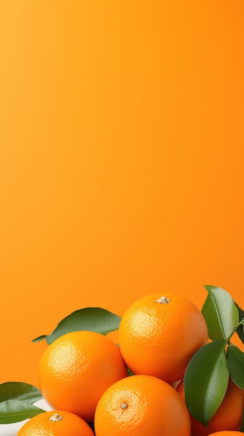 Orange fruit with leaf frame copy space generative ai