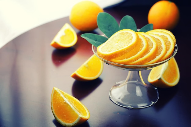 Orange fruit on wooden background