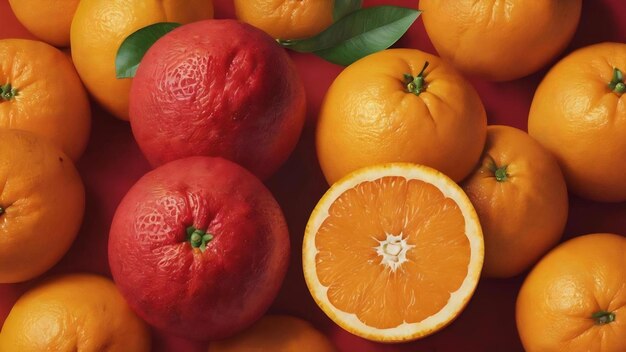 Orange fruit on yellow and red