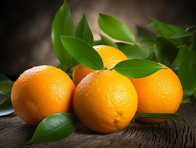 Orange Fruits with Branch and Green Leaves on White